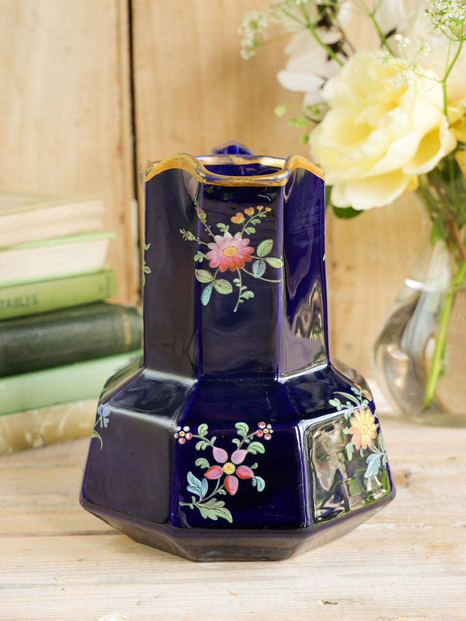 Deep Blue Georgian Enamel Painted Floral Hydra Jug