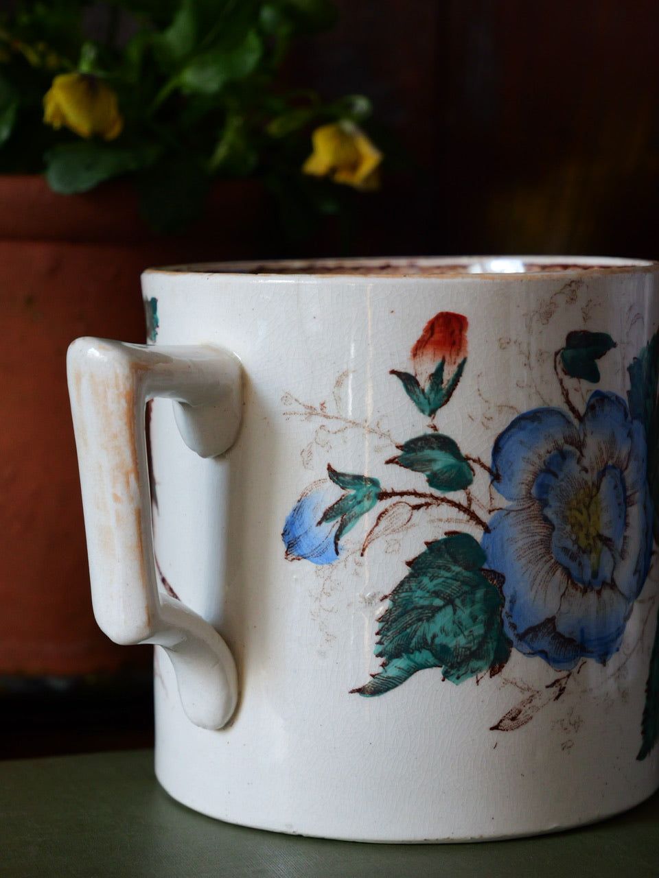 Antique Floral Transfer Loving Cup