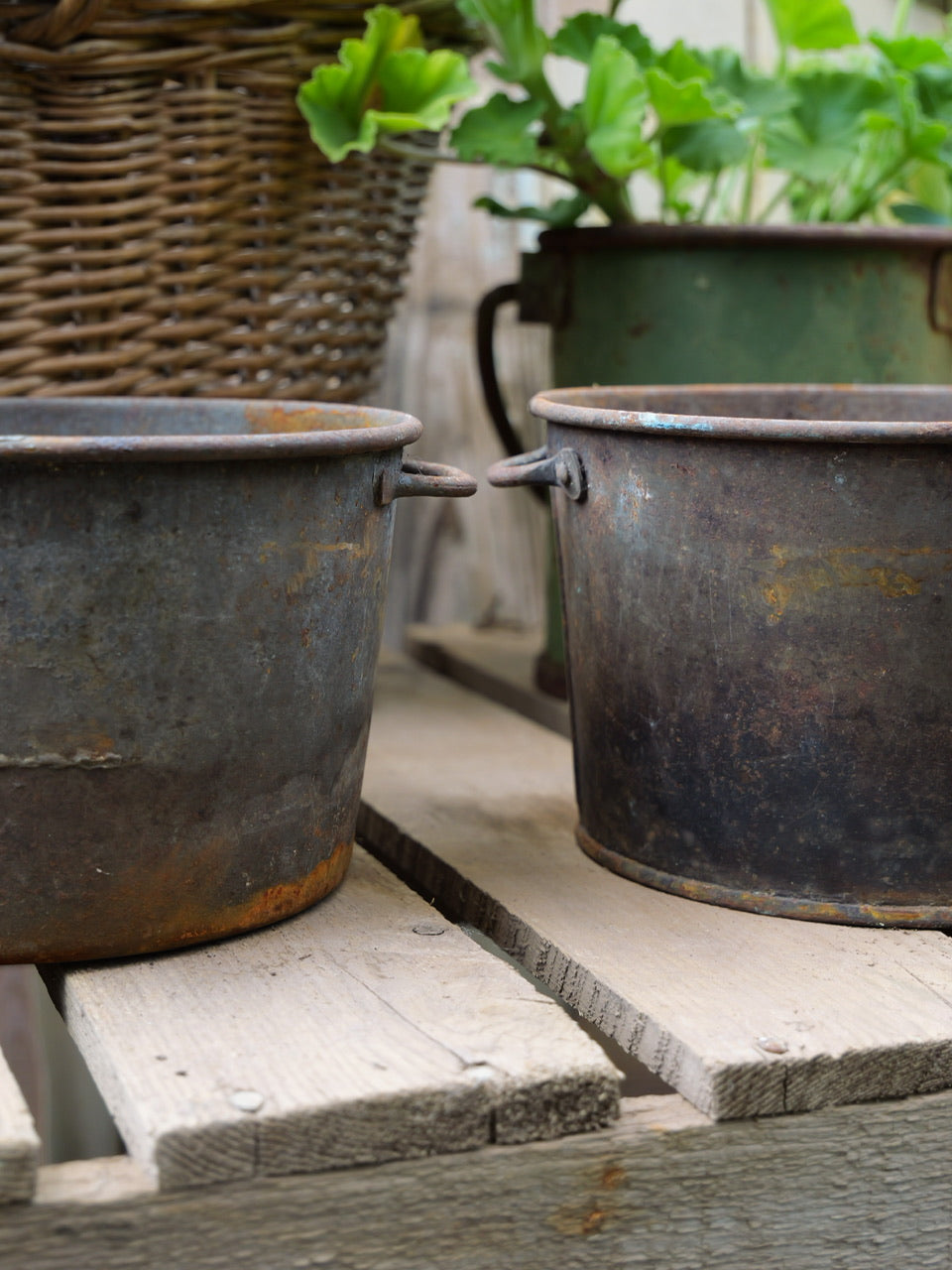 Vintage Pair of Rustic Metal Pots