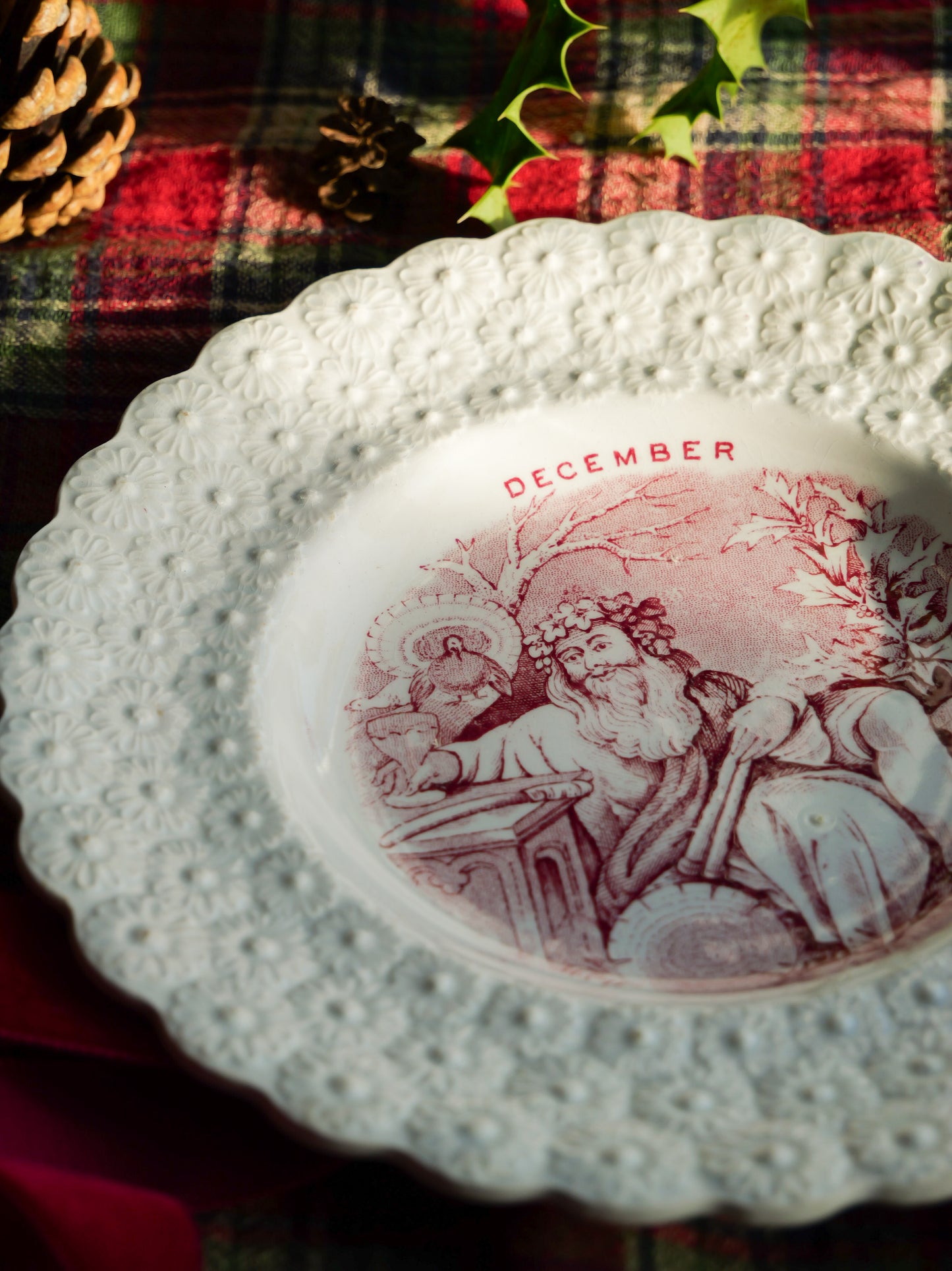 Victorian Creamware Plate - ‘December’