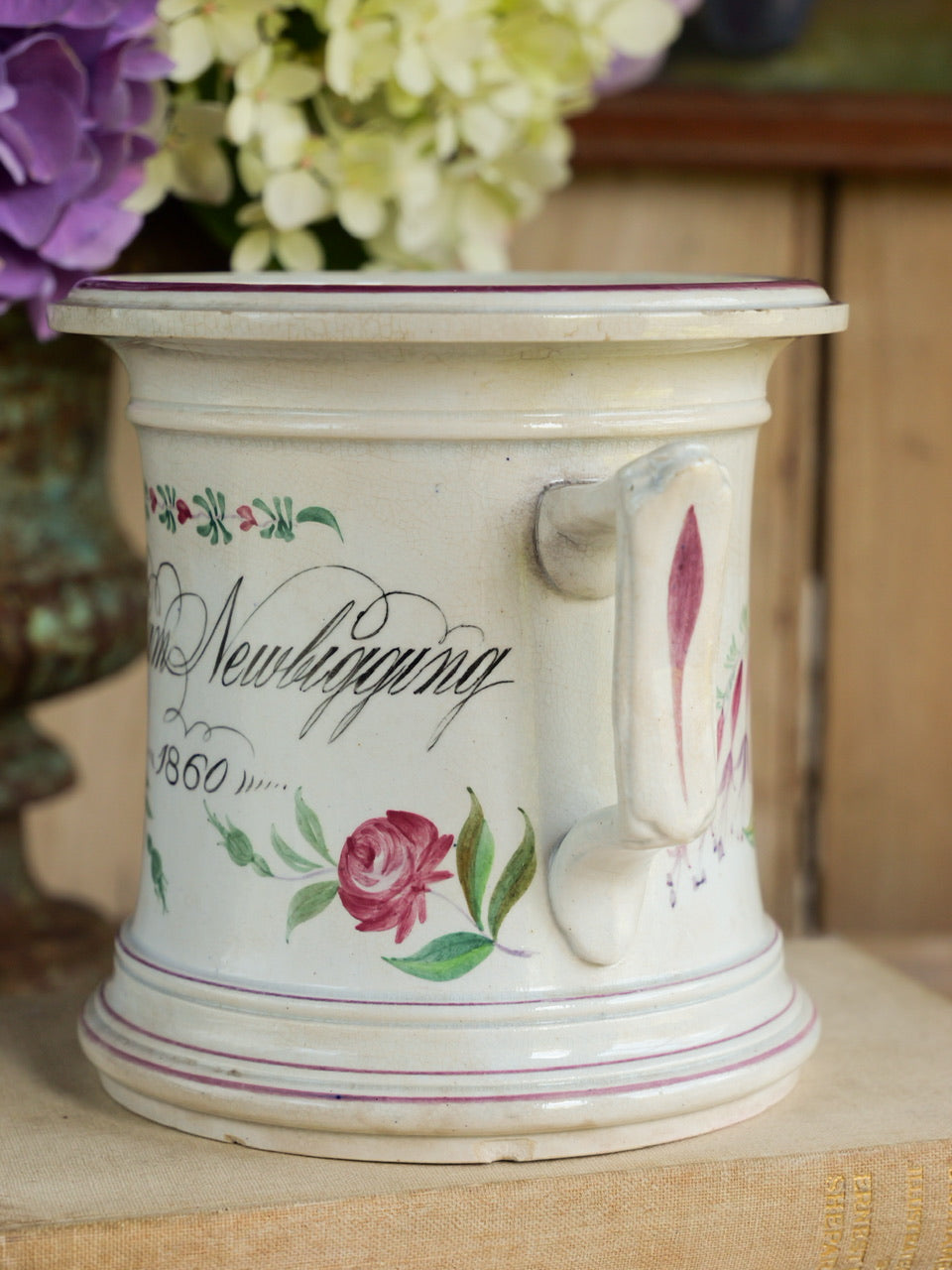 Large 19th Century Inscribed Hand Painted Loving Cup