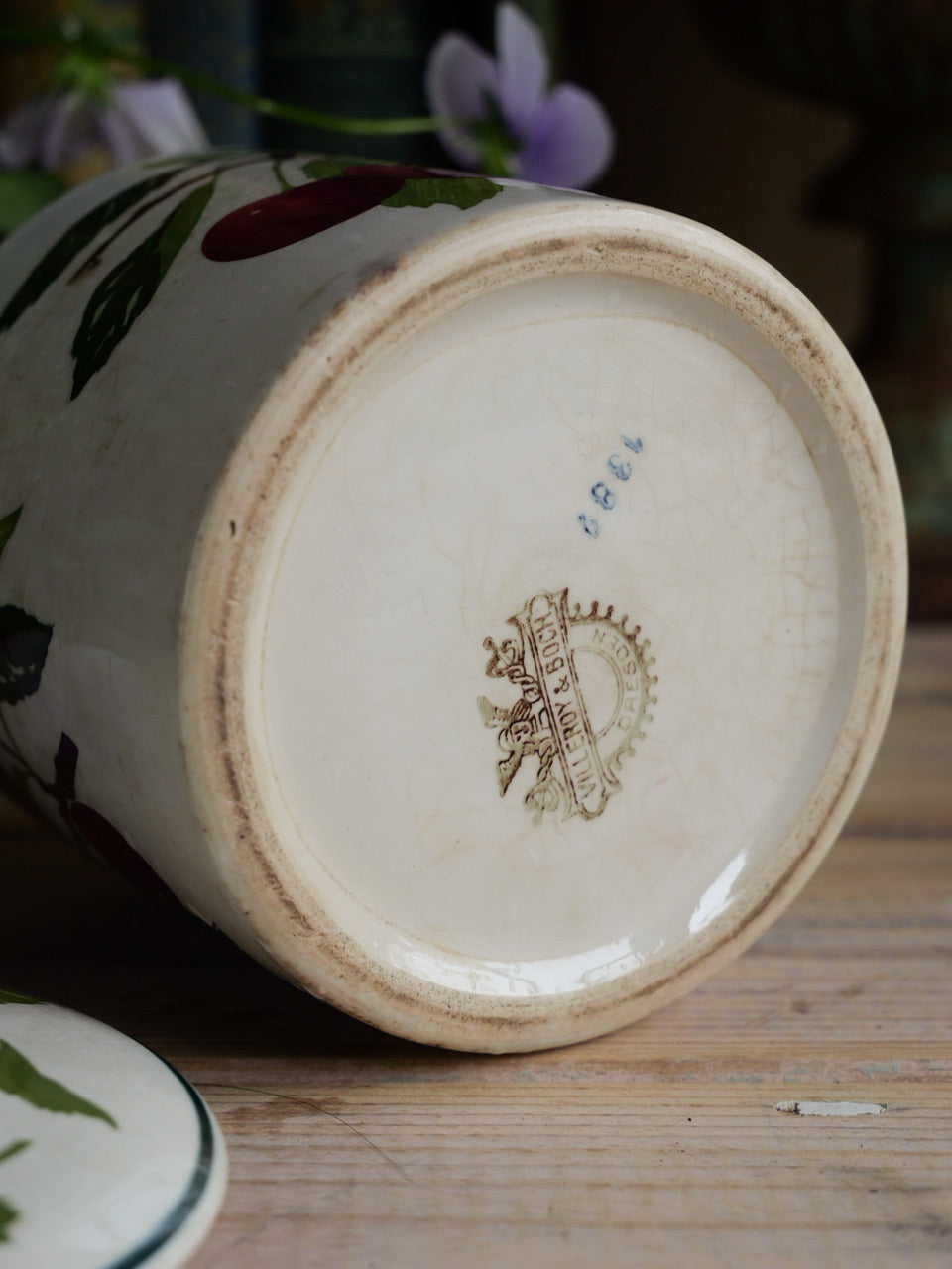 Antique Hand Painted Cherry Jam Pot