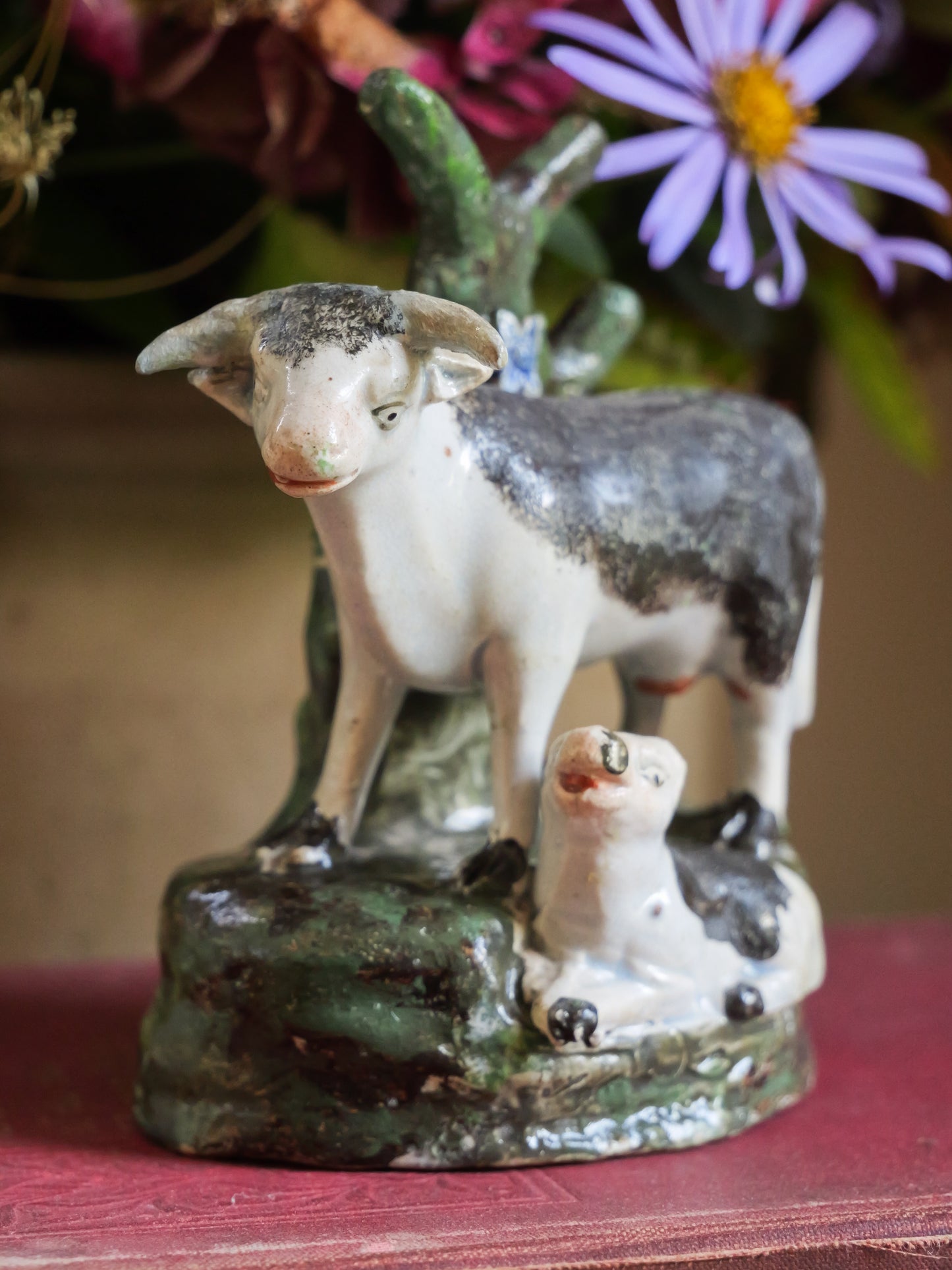Primitive 18th Century Pearlware Cow & Calf Figure