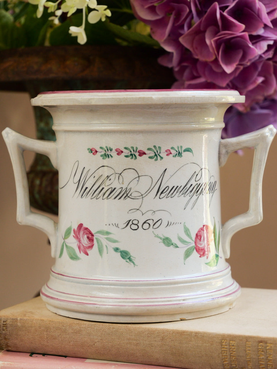 Large 19th Century Inscribed Hand Painted Loving Cup