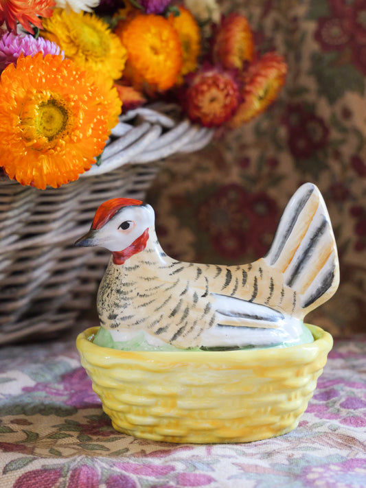 Tiny Antique Staffordshire Hand Painted Hen Basket Tureen