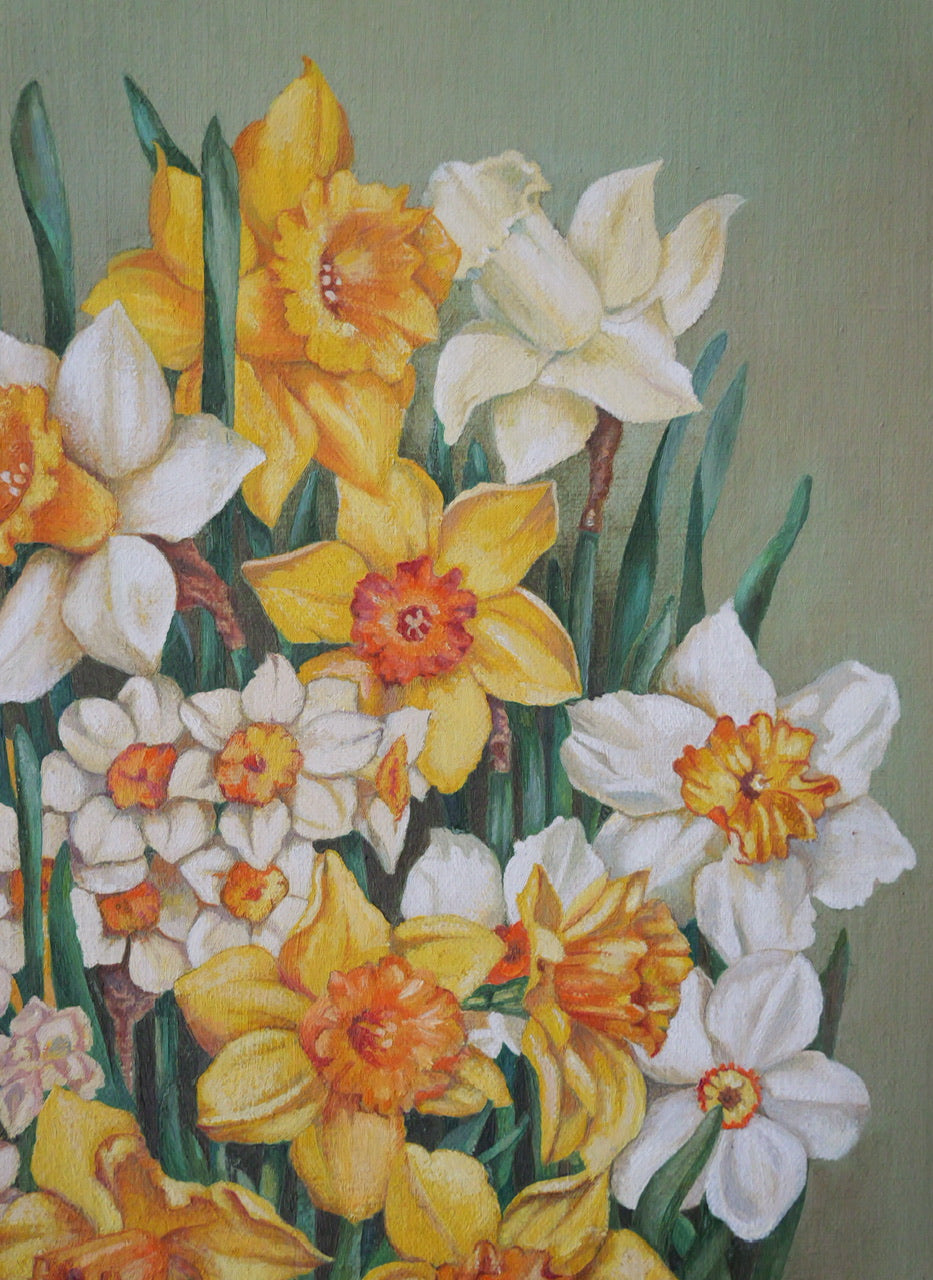 Vintage Spring Oil Painting of Daffodils