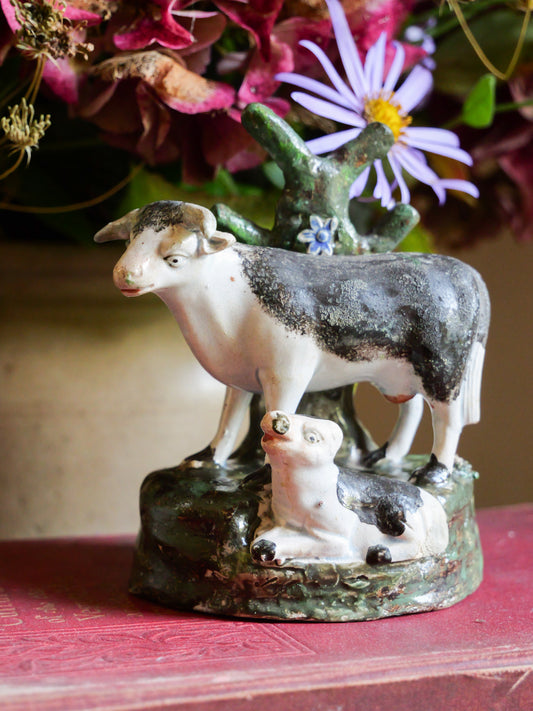 Primitive 18th Century Pearlware Cow & Calf Figure