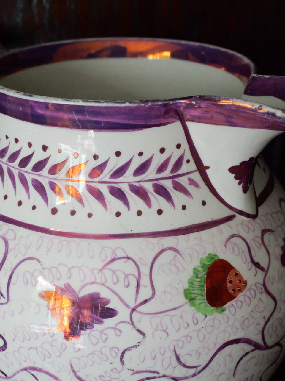 Antique Sunderland Lustre Strawberry Jug