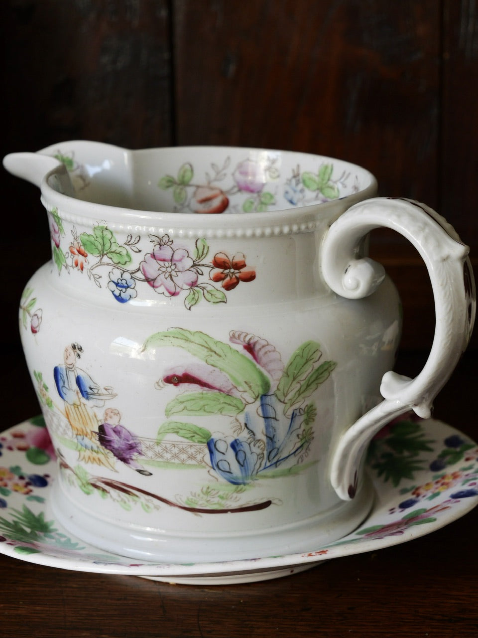 Antique Hand Painted Chinoiserie Jug