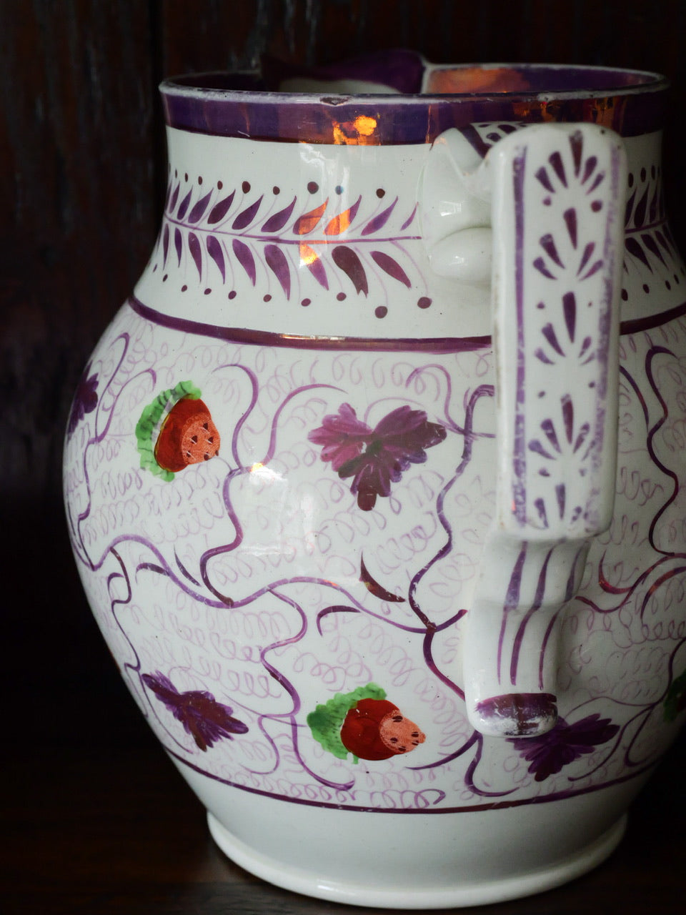 Antique Sunderland Lustre Strawberry Jug