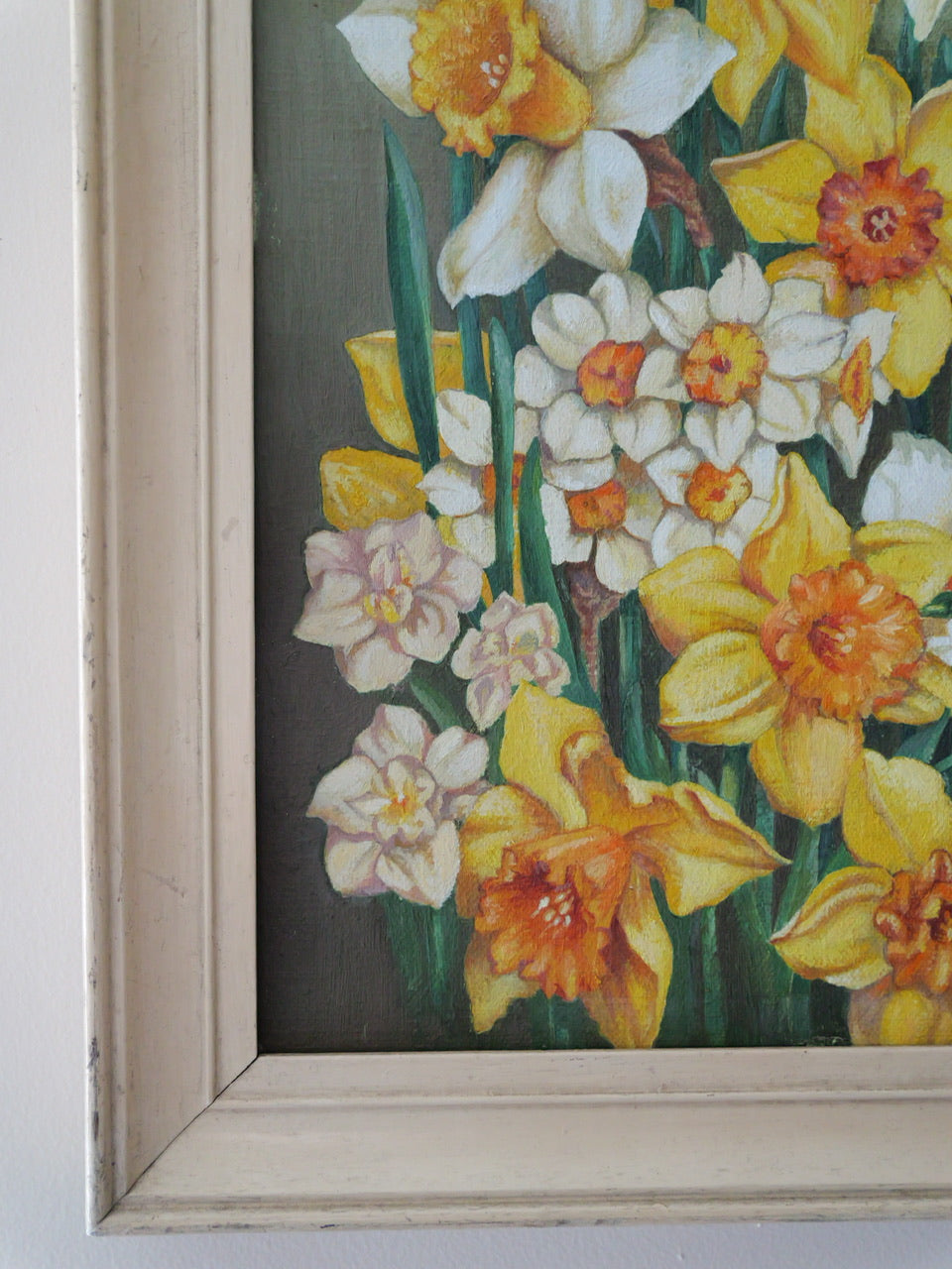 Vintage Spring Oil Painting of Daffodils