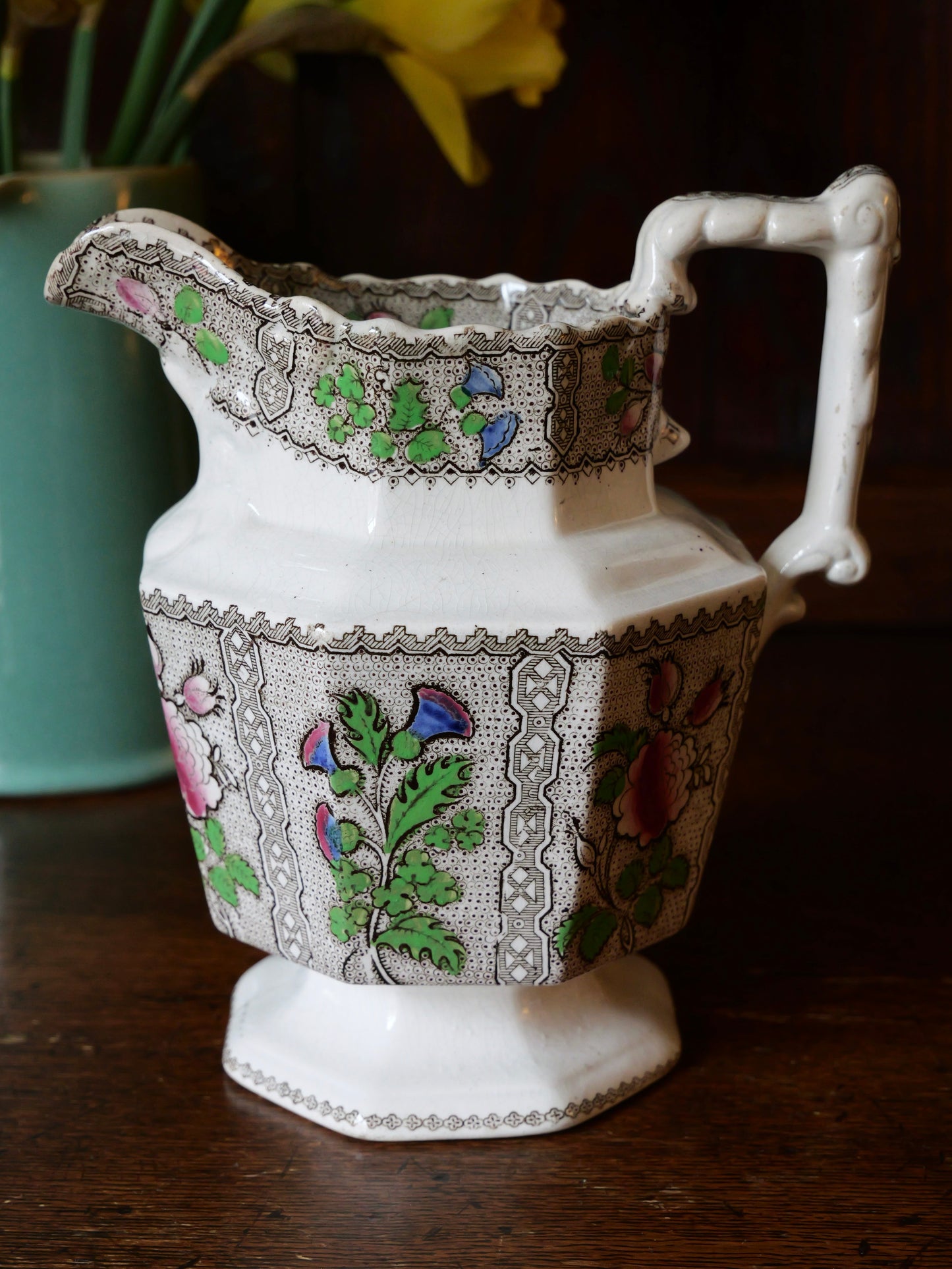 19th Century Hexagonal Transferware Jug