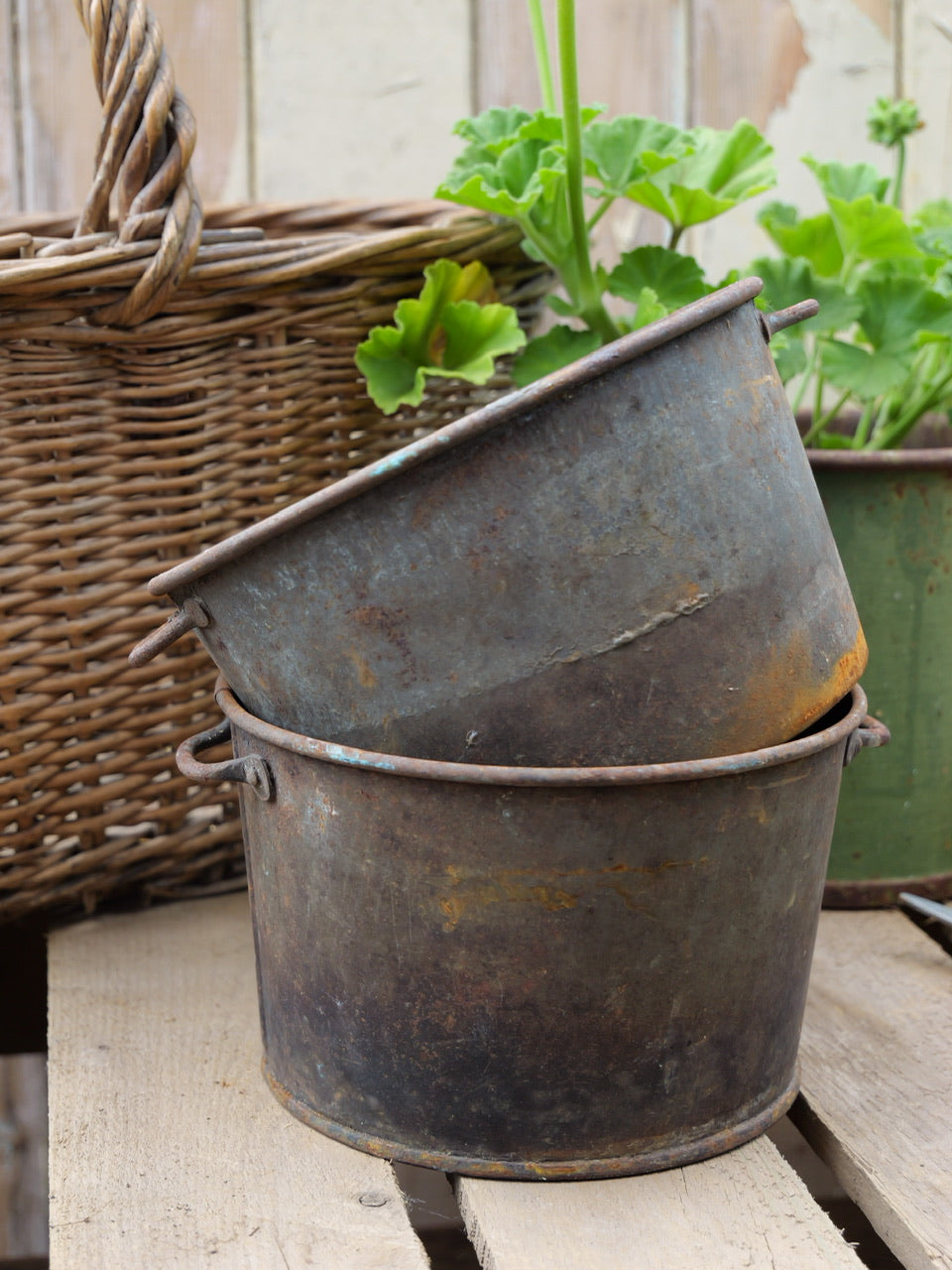 Vintage Pair of Rustic Metal Pots