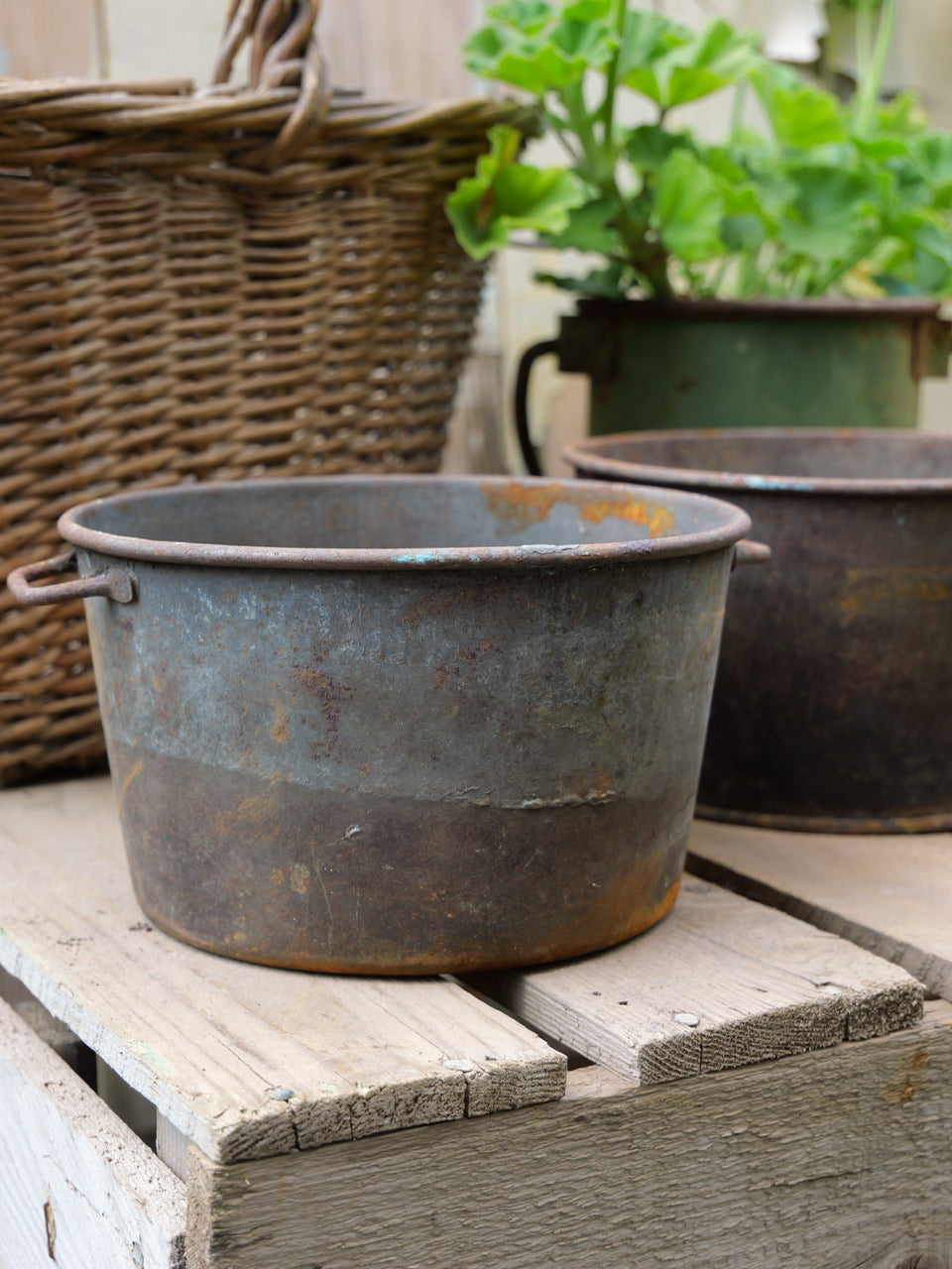 Vintage Pair of Rustic Metal Pots