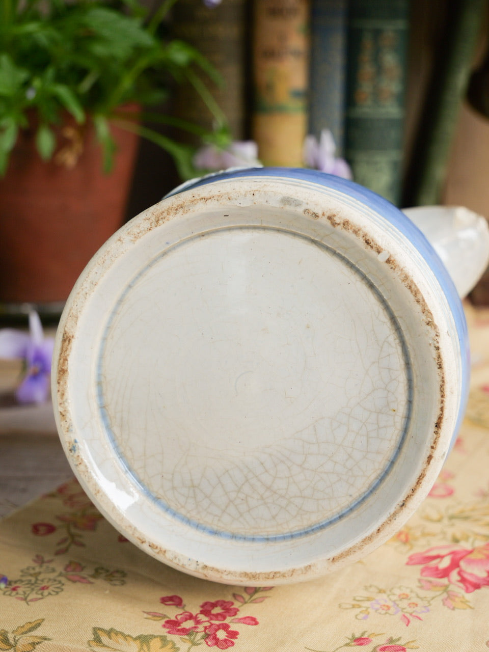 Antique Blue Relief Moulded Floral Sprig Jug