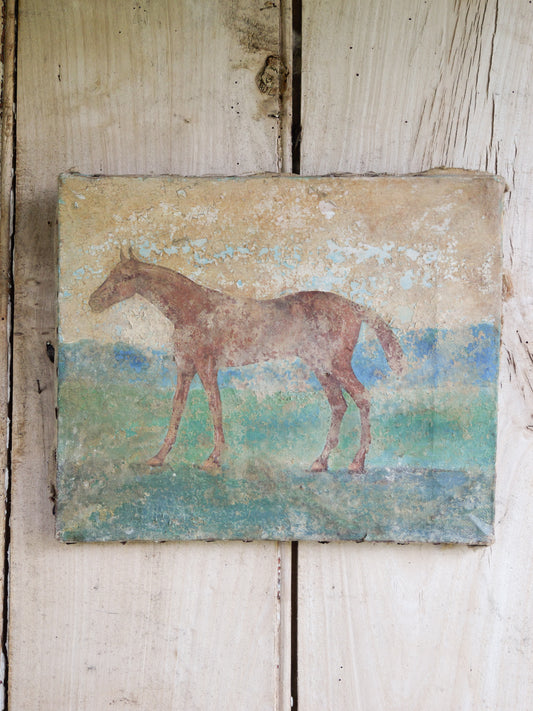 Naive Antique Oil Painting of a Horse
