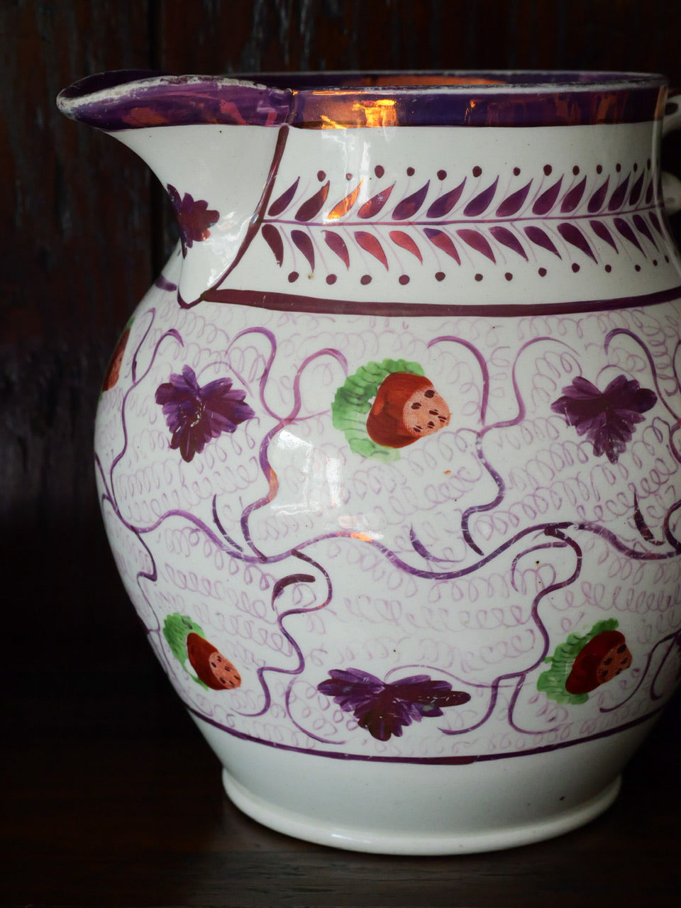 Antique Sunderland Lustre Strawberry Jug