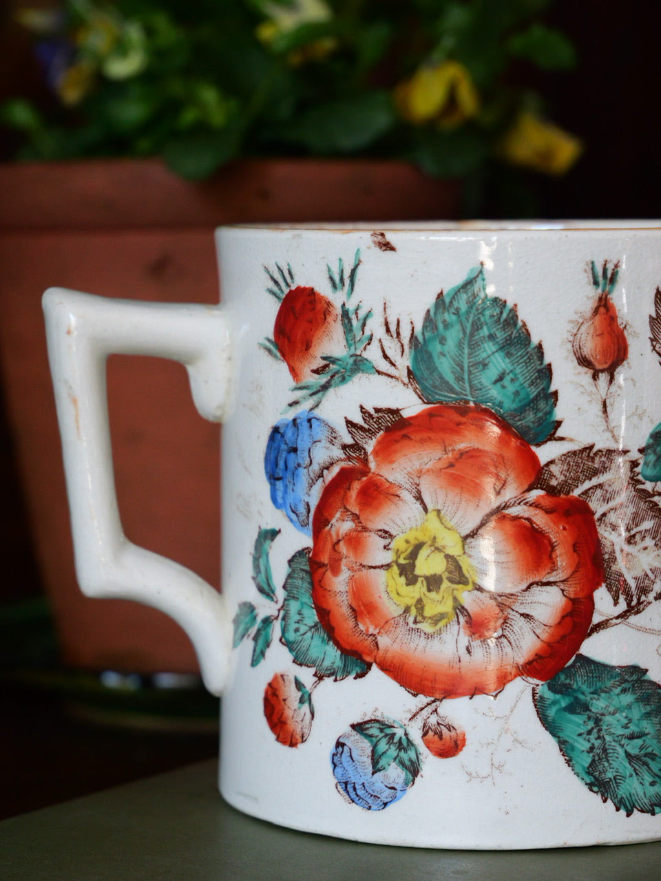 Antique Floral Transfer Loving Cup
