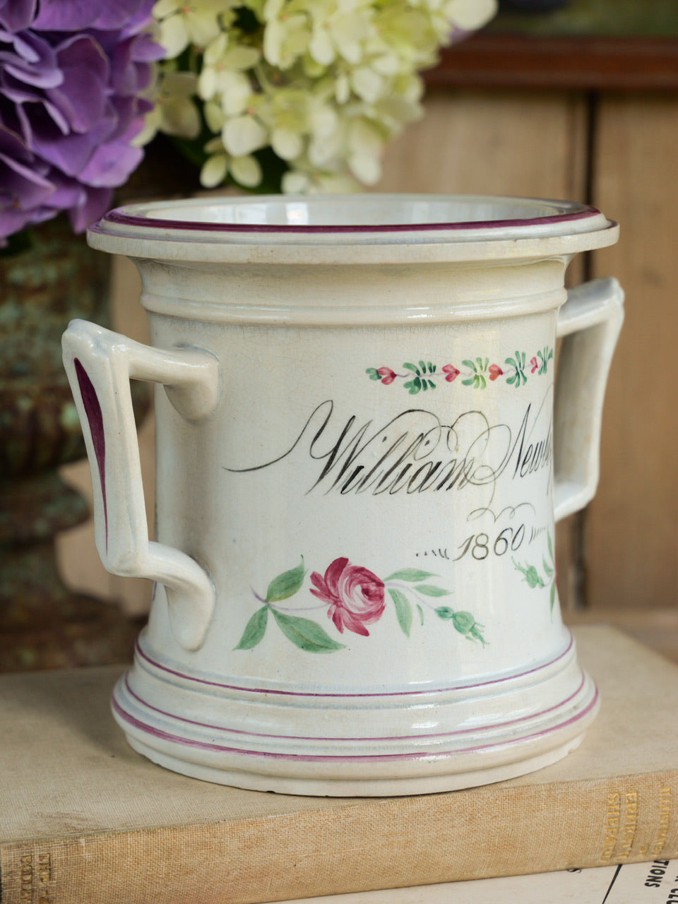 Large 19th Century Inscribed Hand Painted Loving Cup