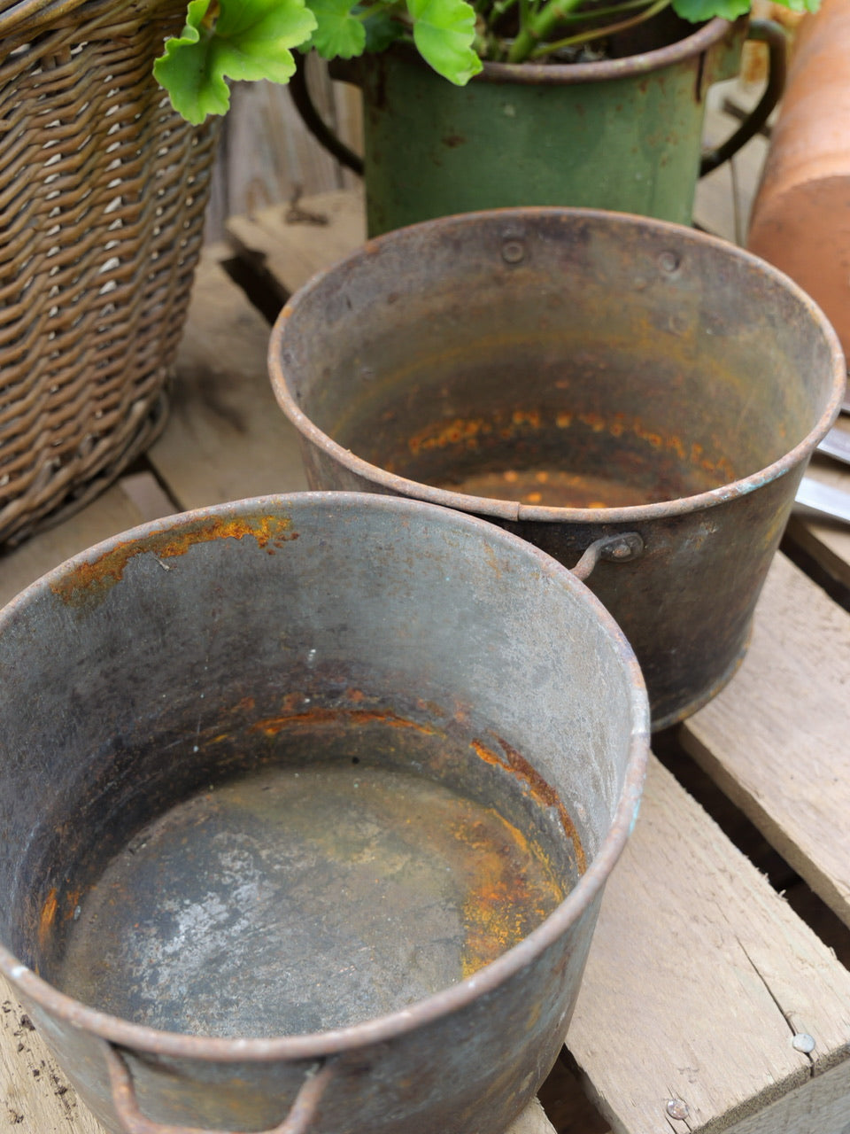 Vintage Pair of Rustic Metal Pots