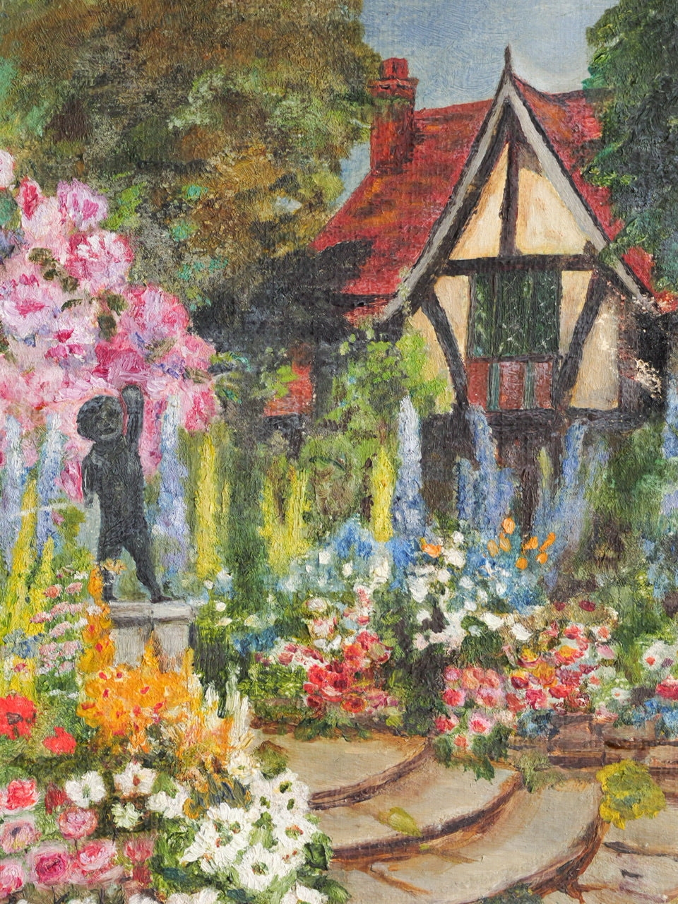 Vintage Art School Garden Painting on Canvas