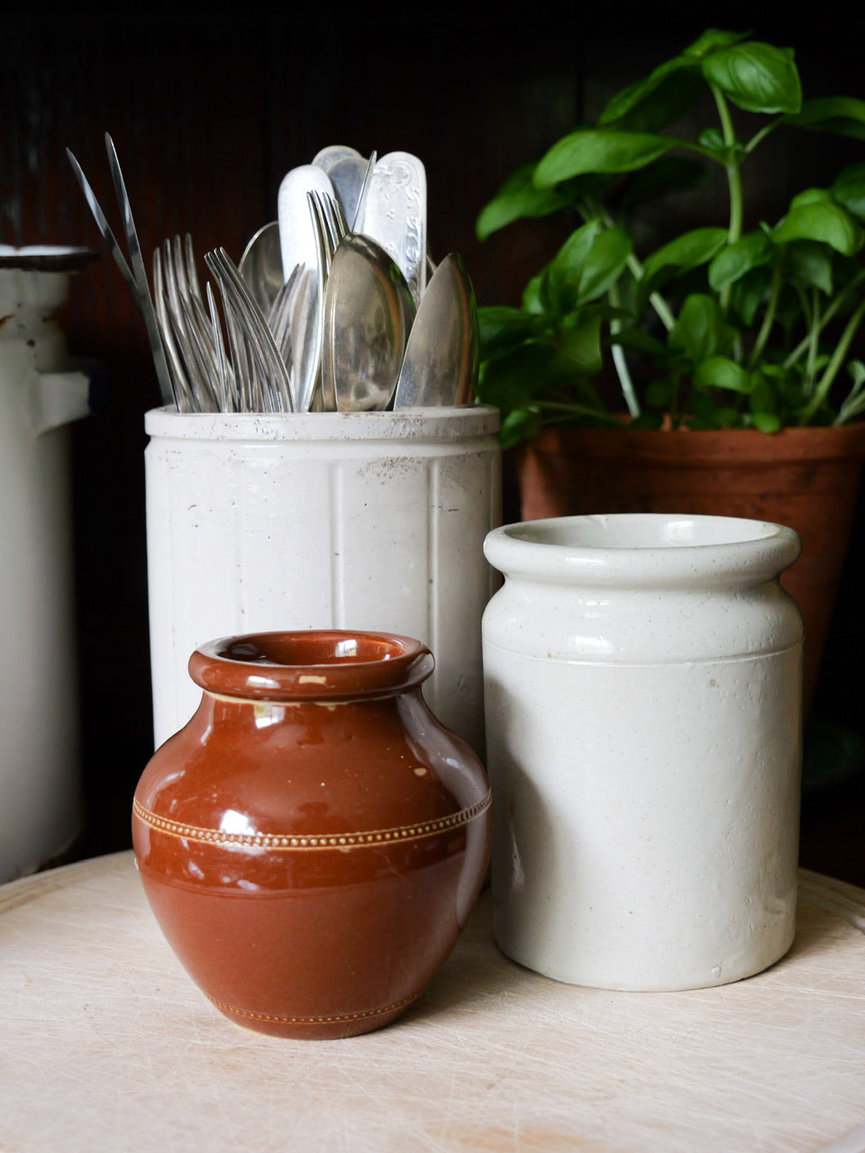 Set of 3 Vintage Stoneware Pots