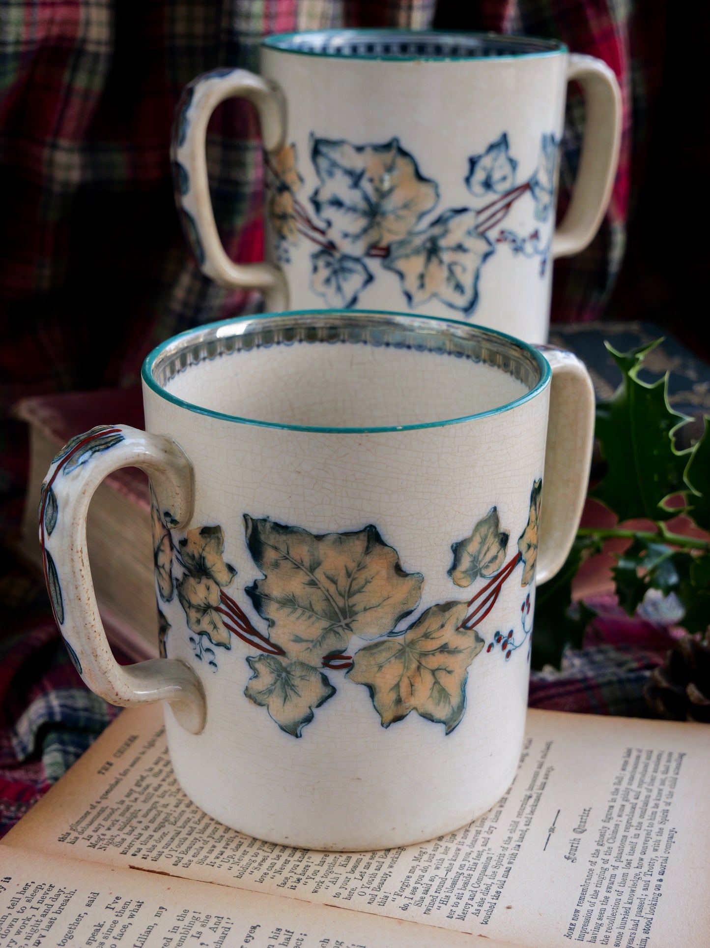 19th Century Double Handled Ivy Lustre Mug