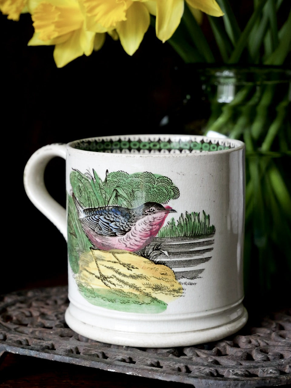 19th Century Hand Coloured Bird Mug