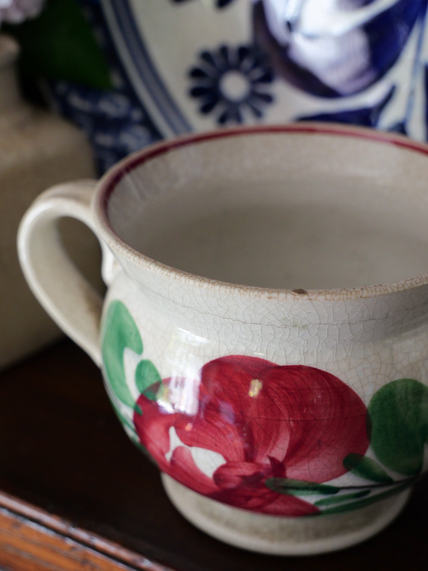 Antique Welsh Spongeware Rose Pattern Mug