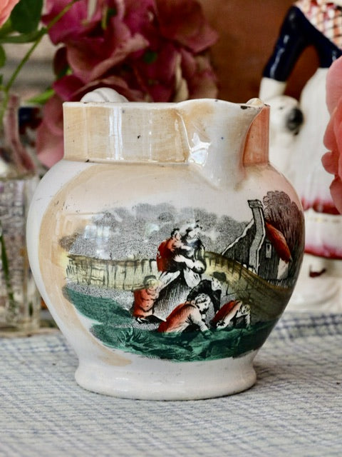 Small Antique Sunderland Orange Lustre Jug