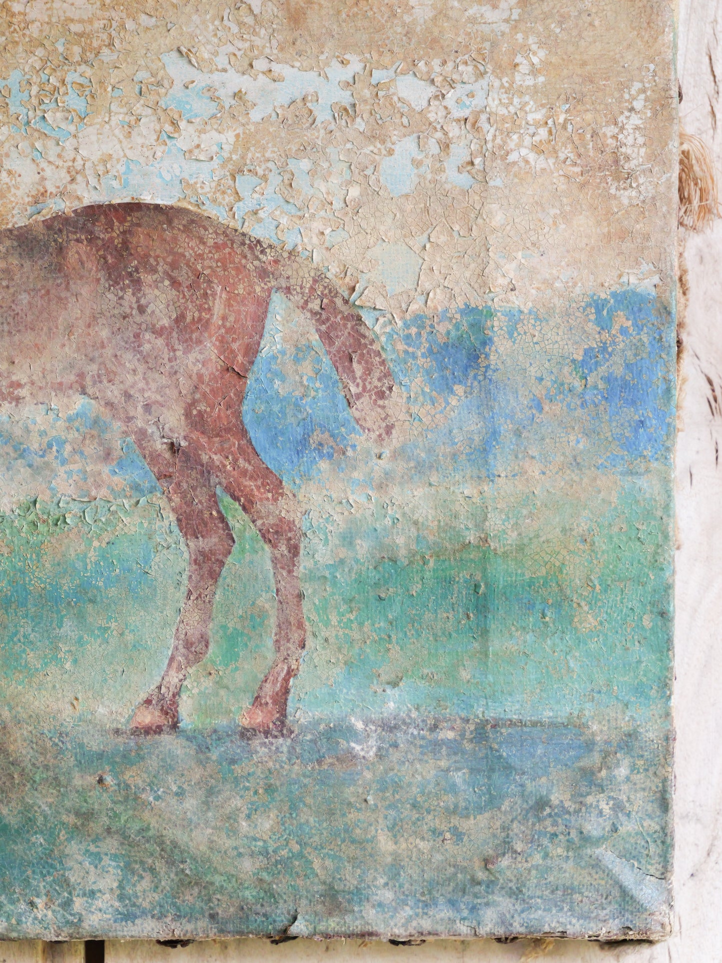 Naive Antique Oil Painting of a Horse