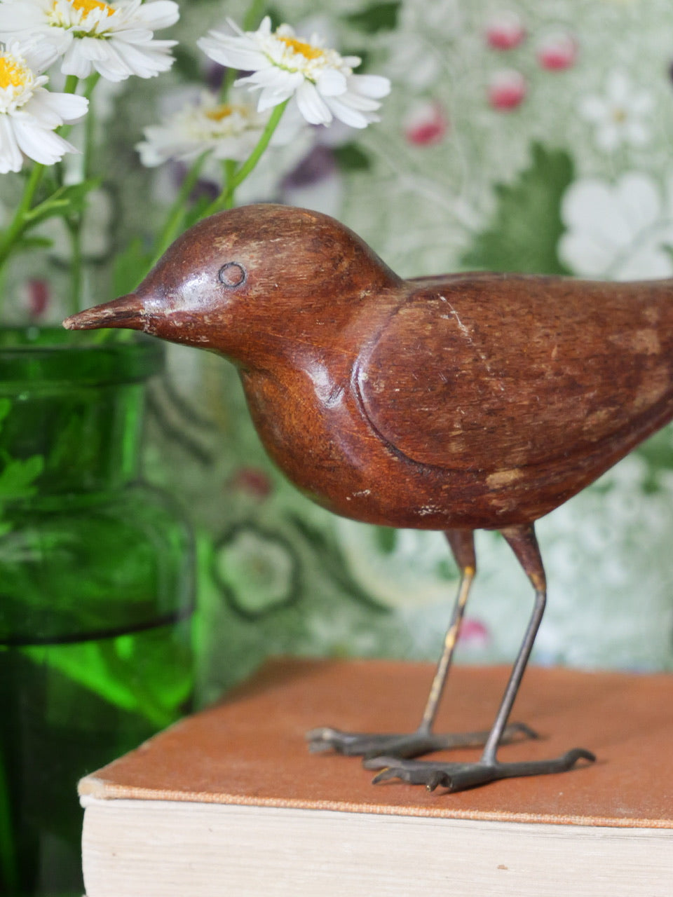Vintage Hand Carved Wooden Warbler