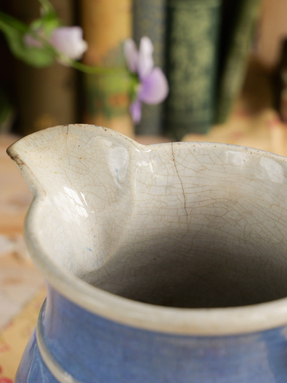 Antique Blue Relief Moulded Floral Sprig Jug