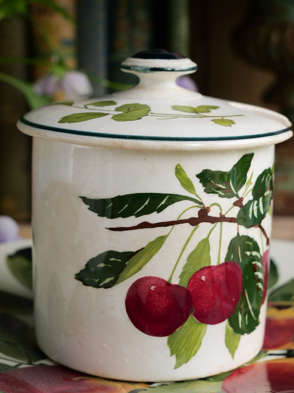 Antique Hand Painted Cherry Jam Pot