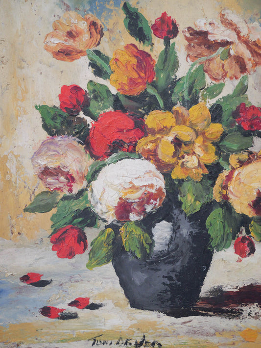 Vintage Floral Still Life Oil Painting