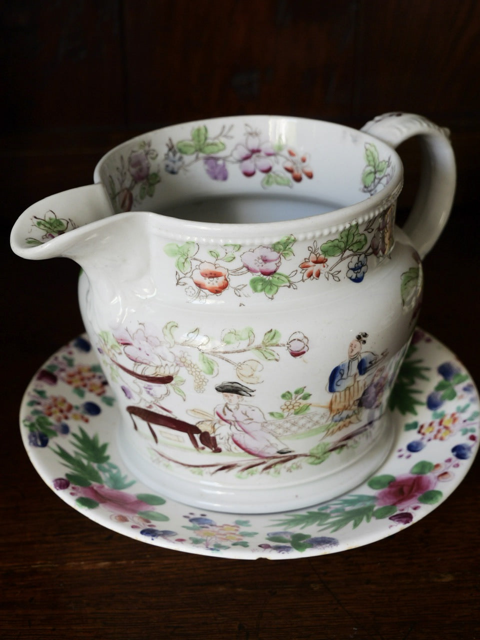 Antique Hand Painted Chinoiserie Jug