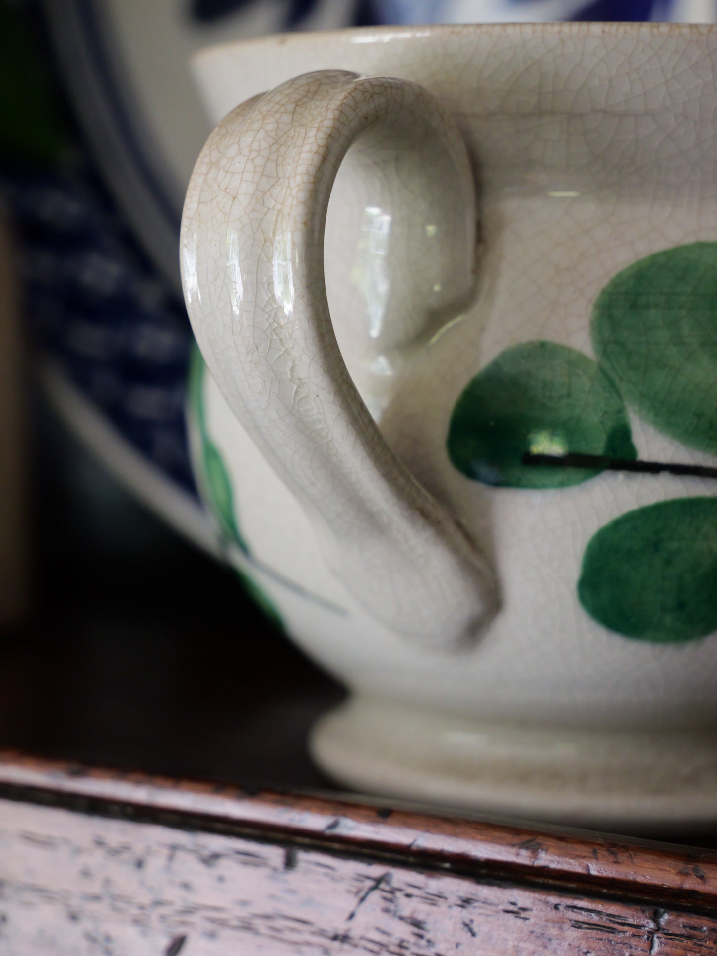 Antique Welsh Spongeware Rose Pattern Mug
