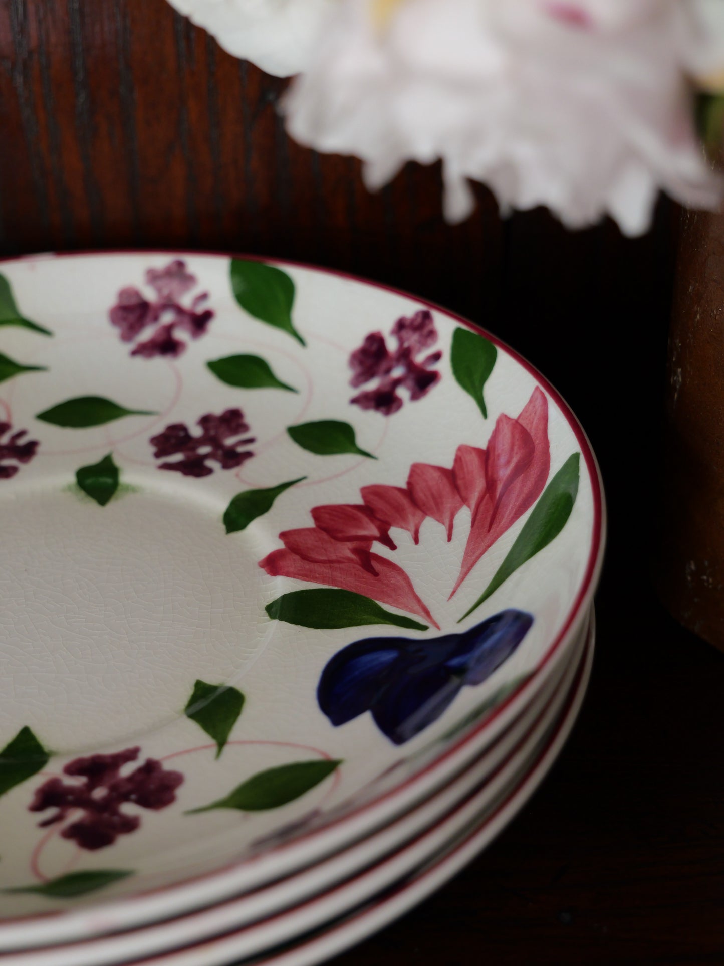 Set of four small vintage spongeware plates/saucers