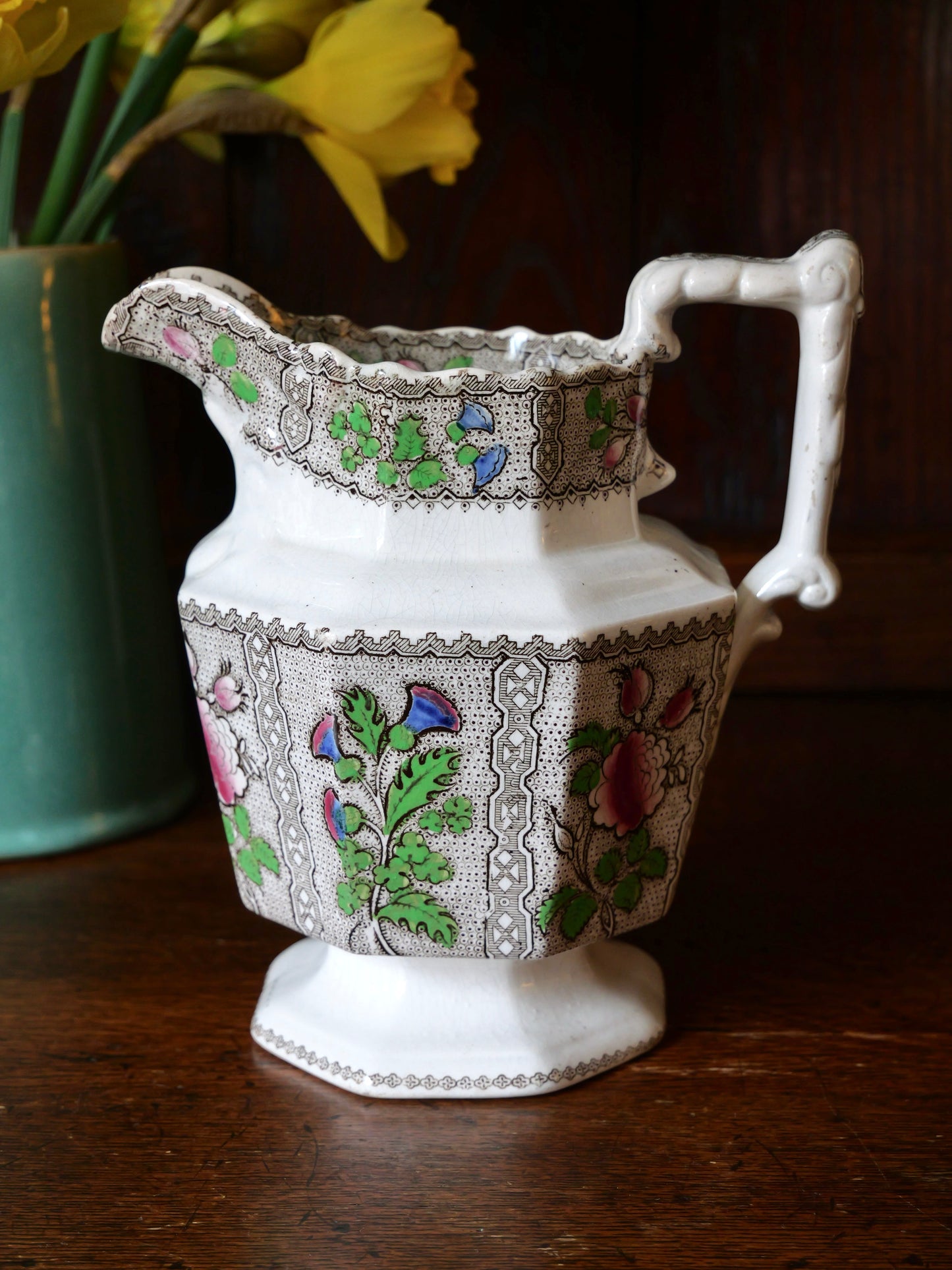 19th Century Hexagonal Transferware Jug