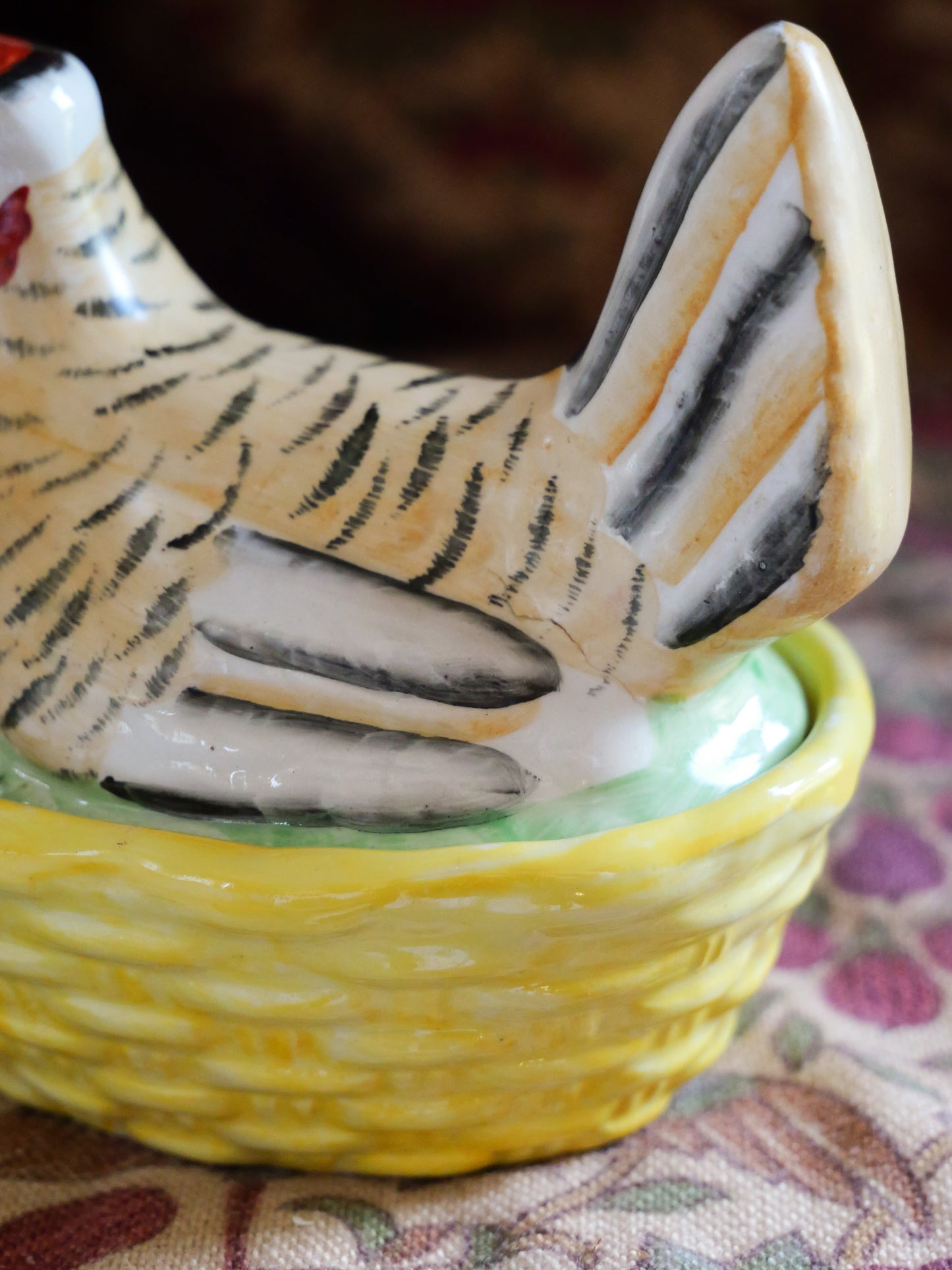Tiny Antique Staffordshire Hand Painted Hen Basket Tureen
