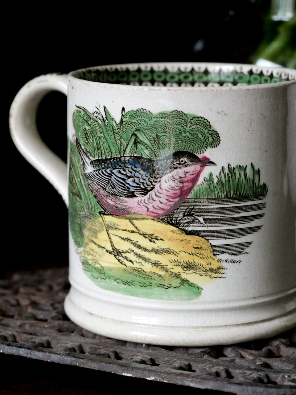 19th Century Hand Coloured Bird Mug