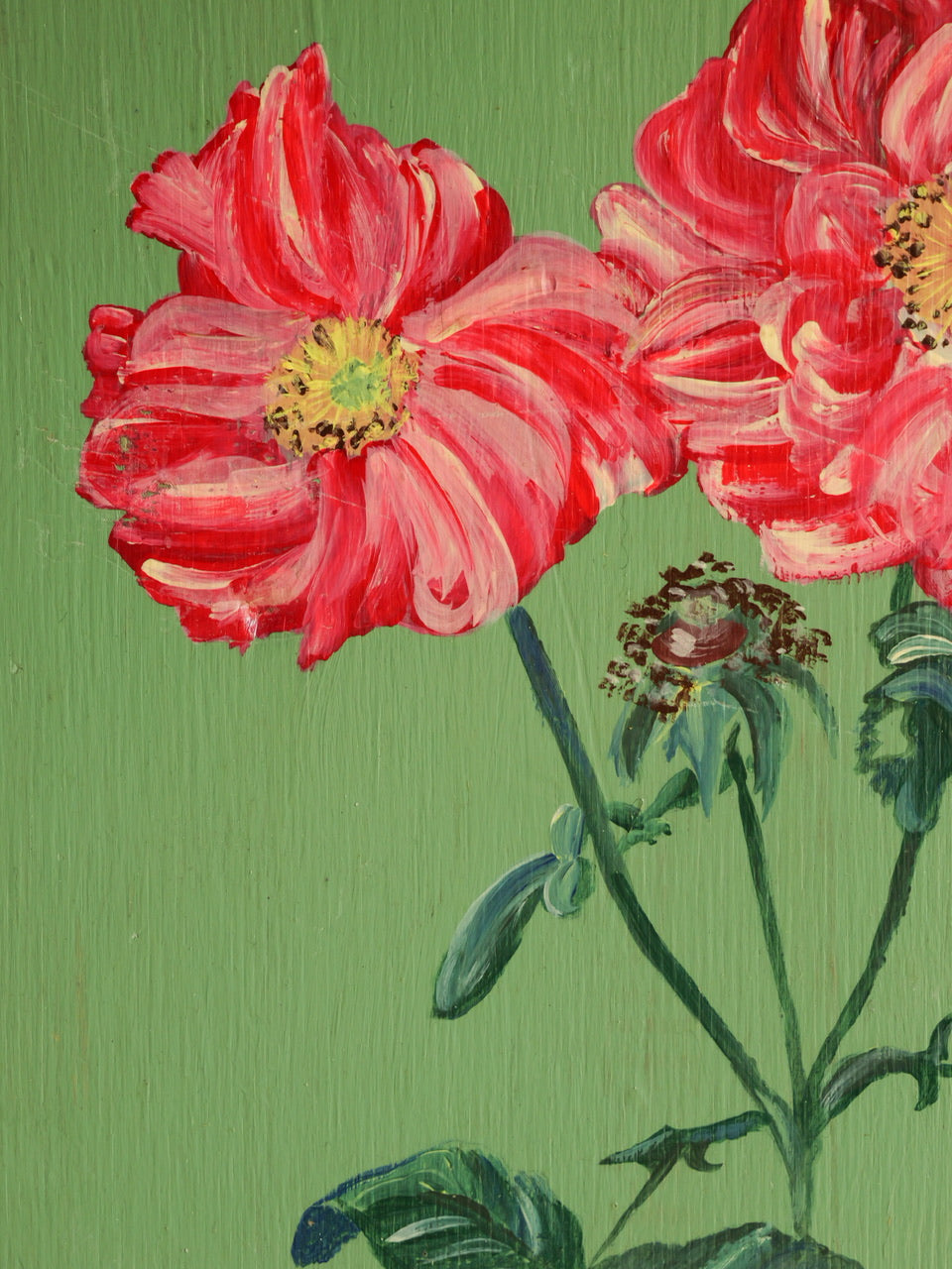 Vintage Folk Style ‘Peony’ Painted Wood Panel
