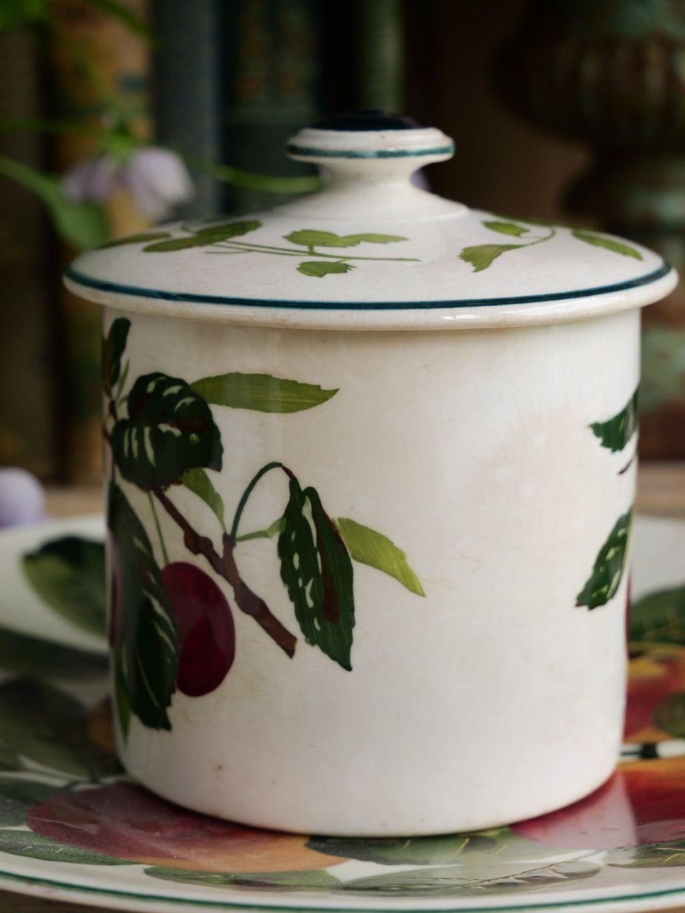 Antique Hand Painted Cherry Jam Pot