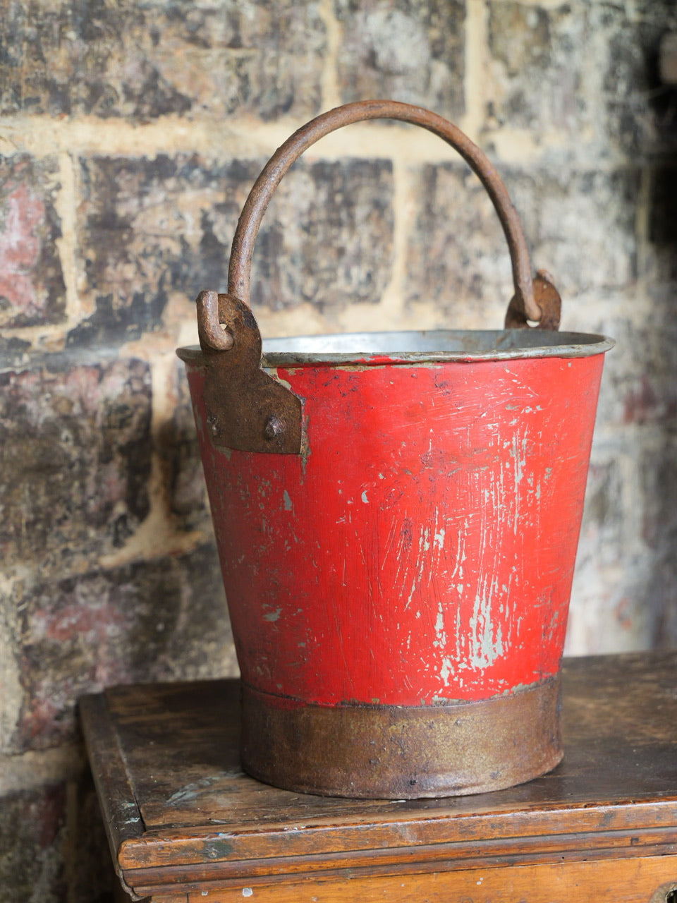 Small Vintage Riveted Red Bucket