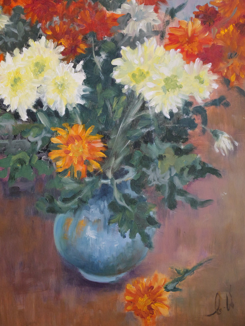 Vintage ‘Chrysanthemums’ Still Life Oil Painting