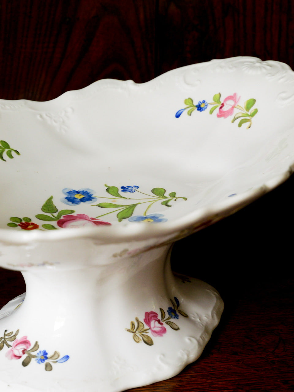 Antique Hand Painted Floral Pedestal Dish