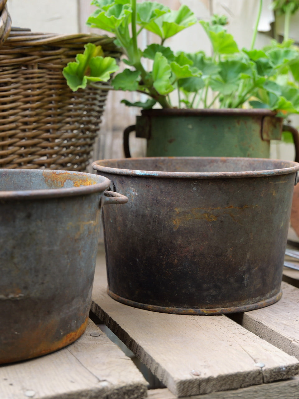 Vintage Pair of Rustic Metal Pots