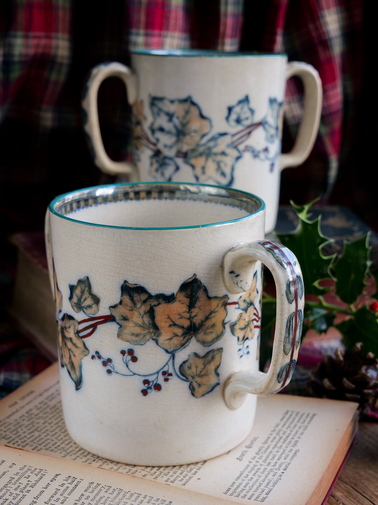 19th Century Double Handled Ivy Lustre Mug