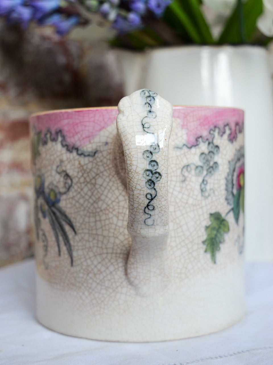 19th Century Double Handled Floral Mug