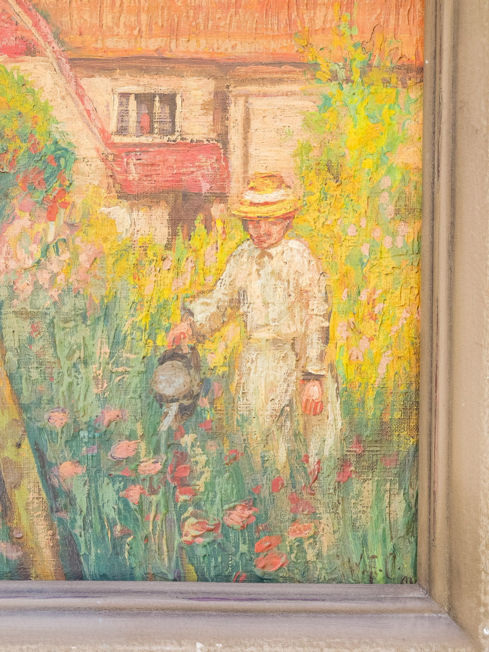 Vintage Cottage Garden Oil Painting